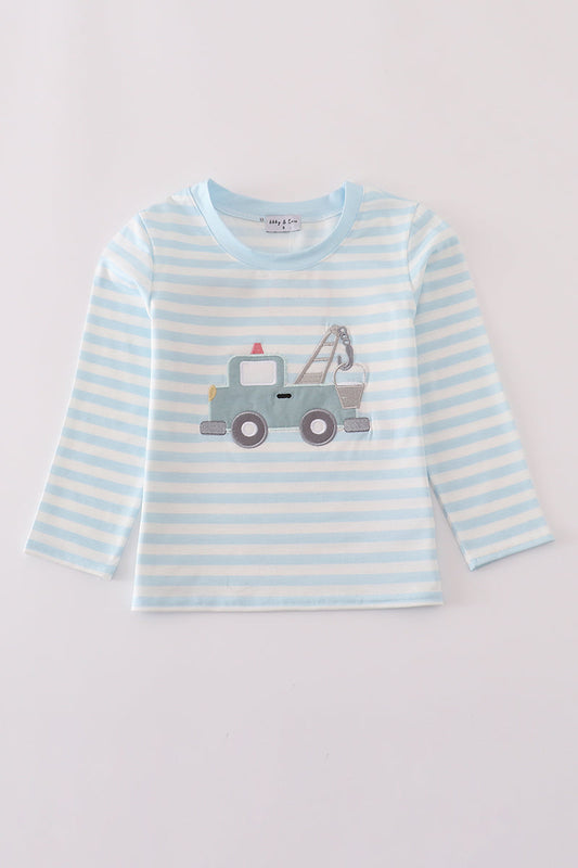 Blue crane applique stripe top