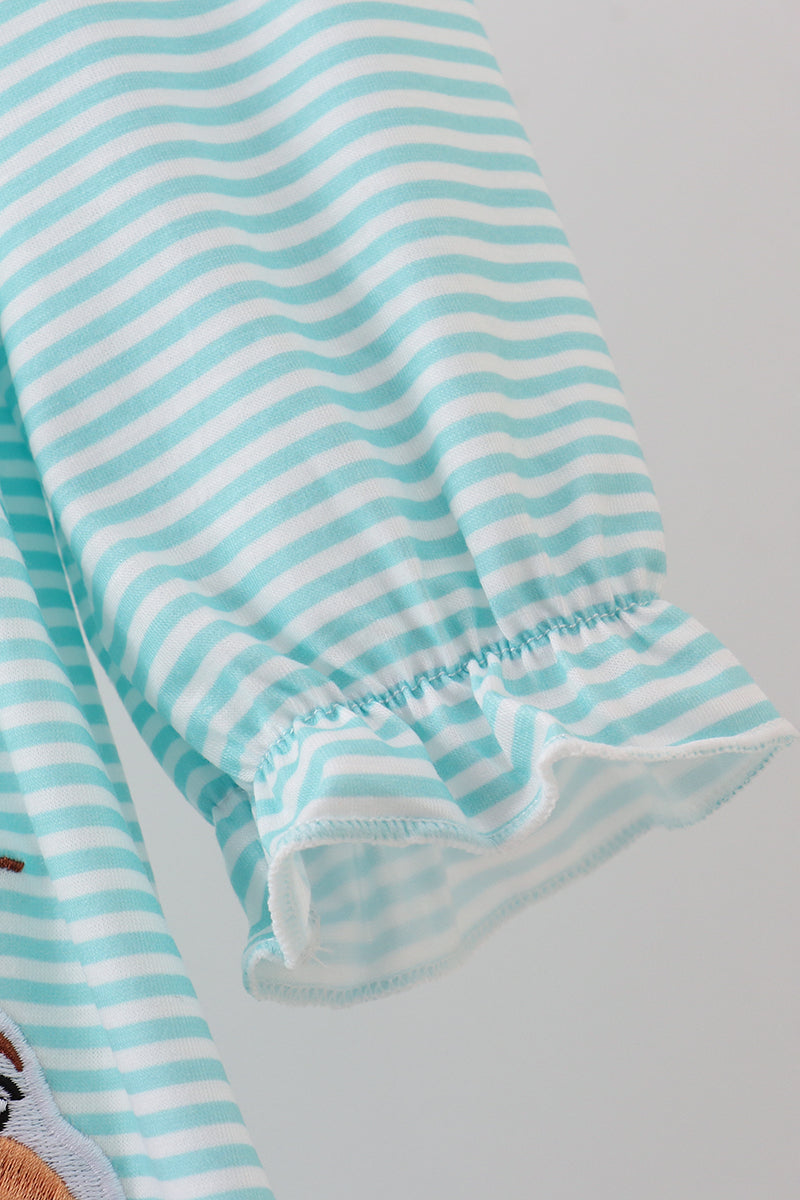 Blue character embroidery ruffle dress