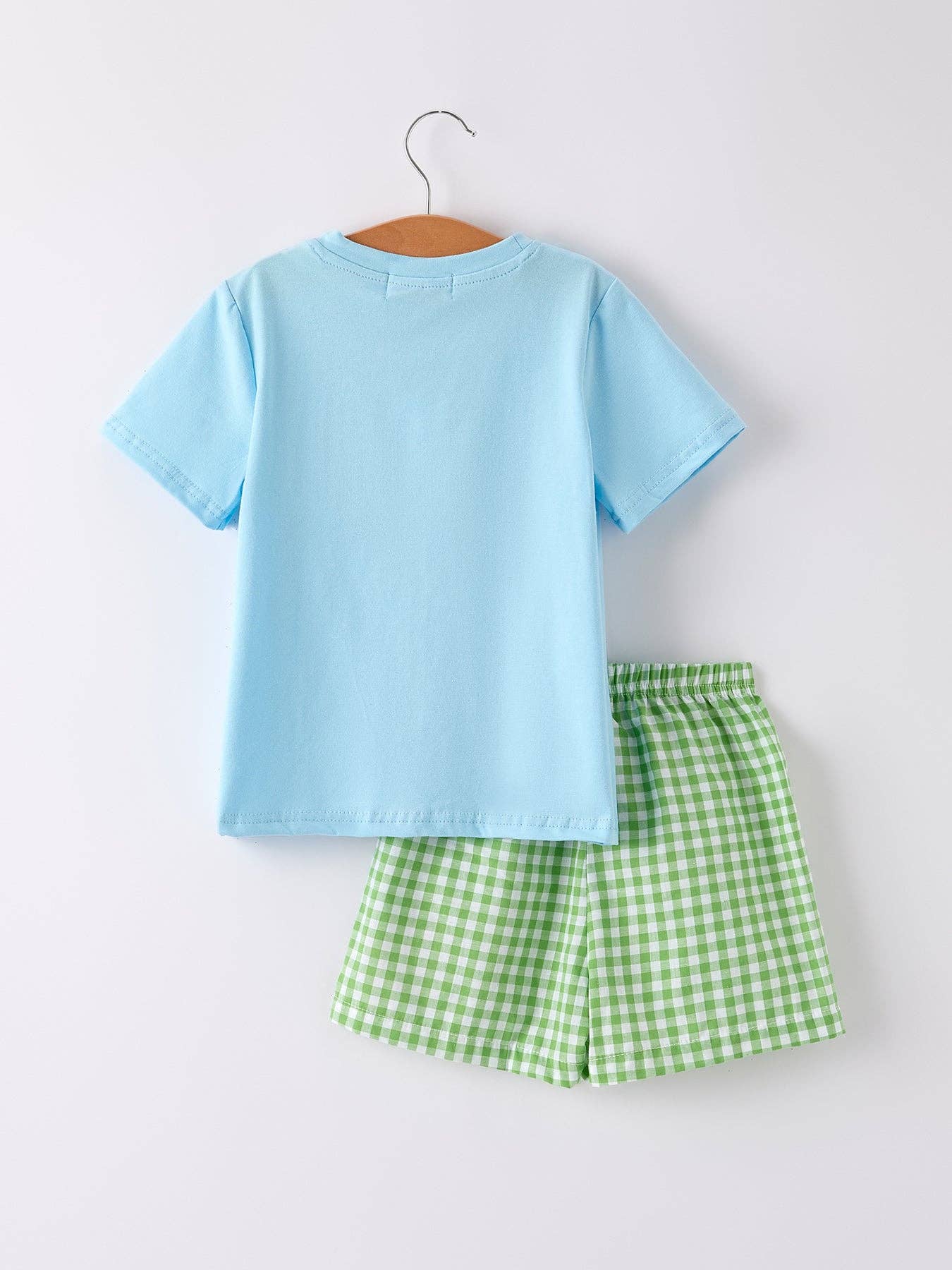 Boys Back to School Smock Embroidered Top+ Plaid Shorts: 2