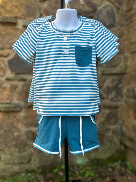 Teal stripe short set