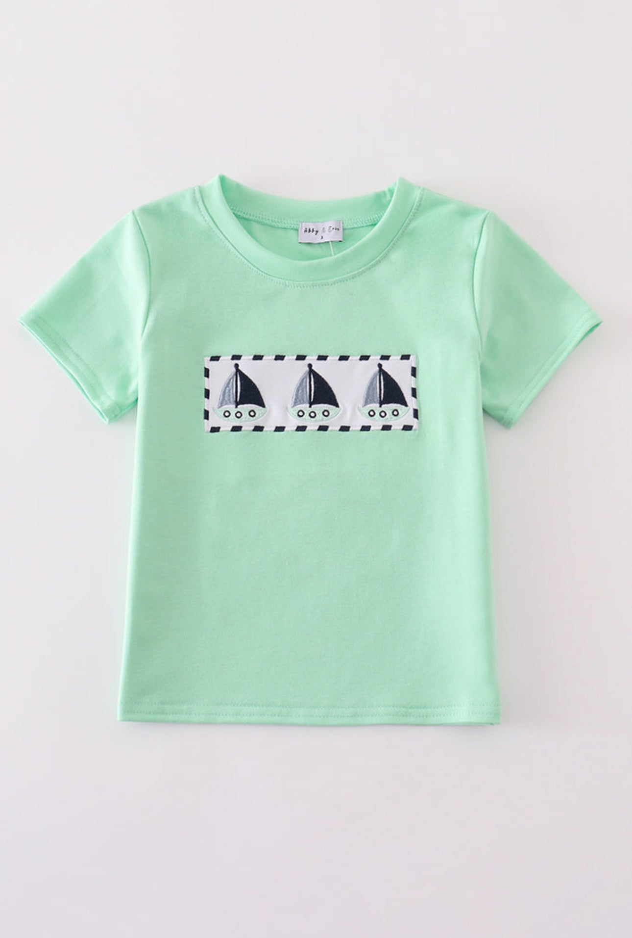 Green seersucker sailboat embroidery top