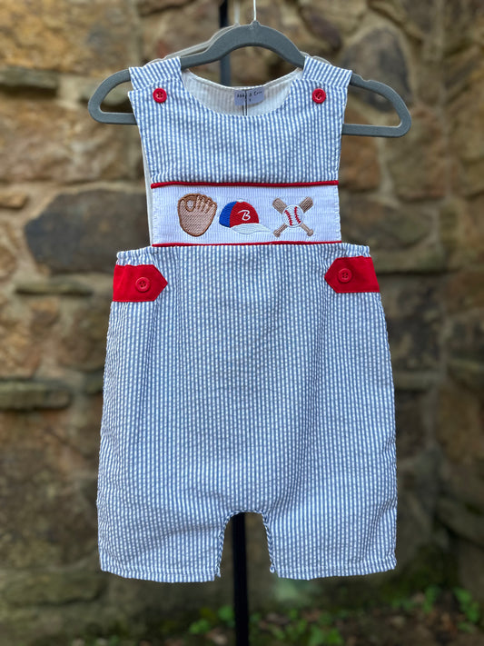 Blue baseball embroidery smocked jonjon