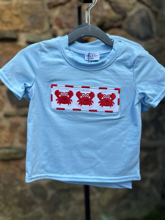 Blue crab embroidery top