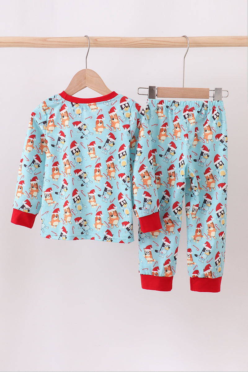 Blue christmas character print pajamas pants set