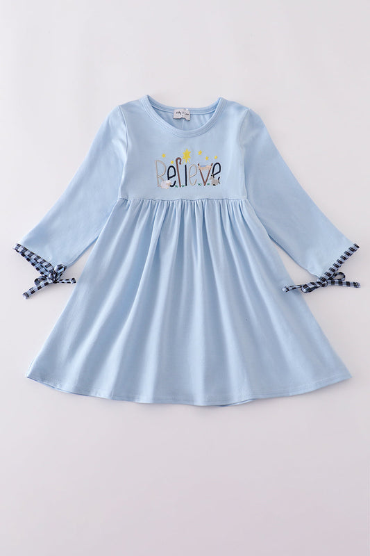Blue believe embroidery dress