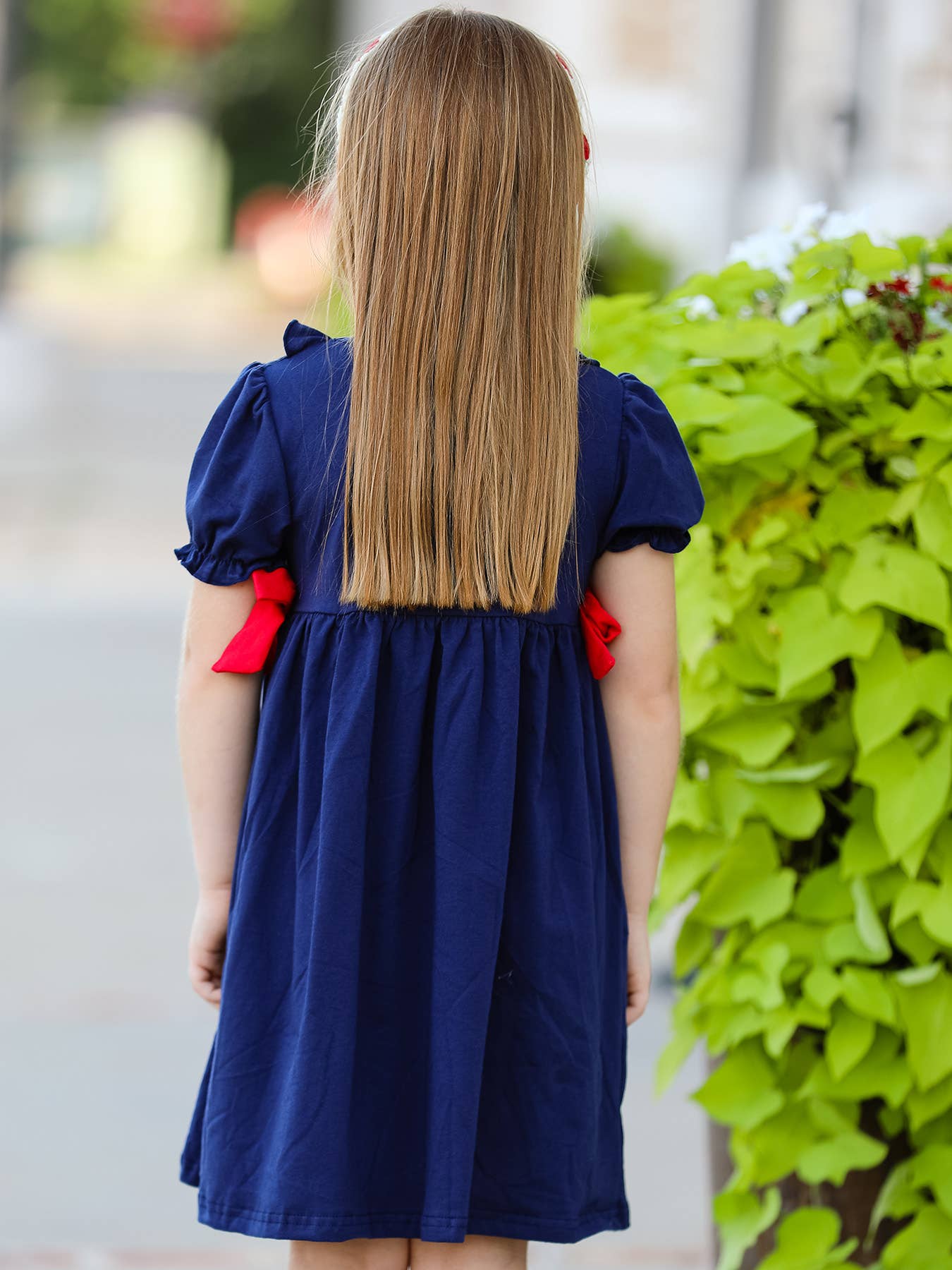 Back To School Navy Bow Apple Applique Girls Dress