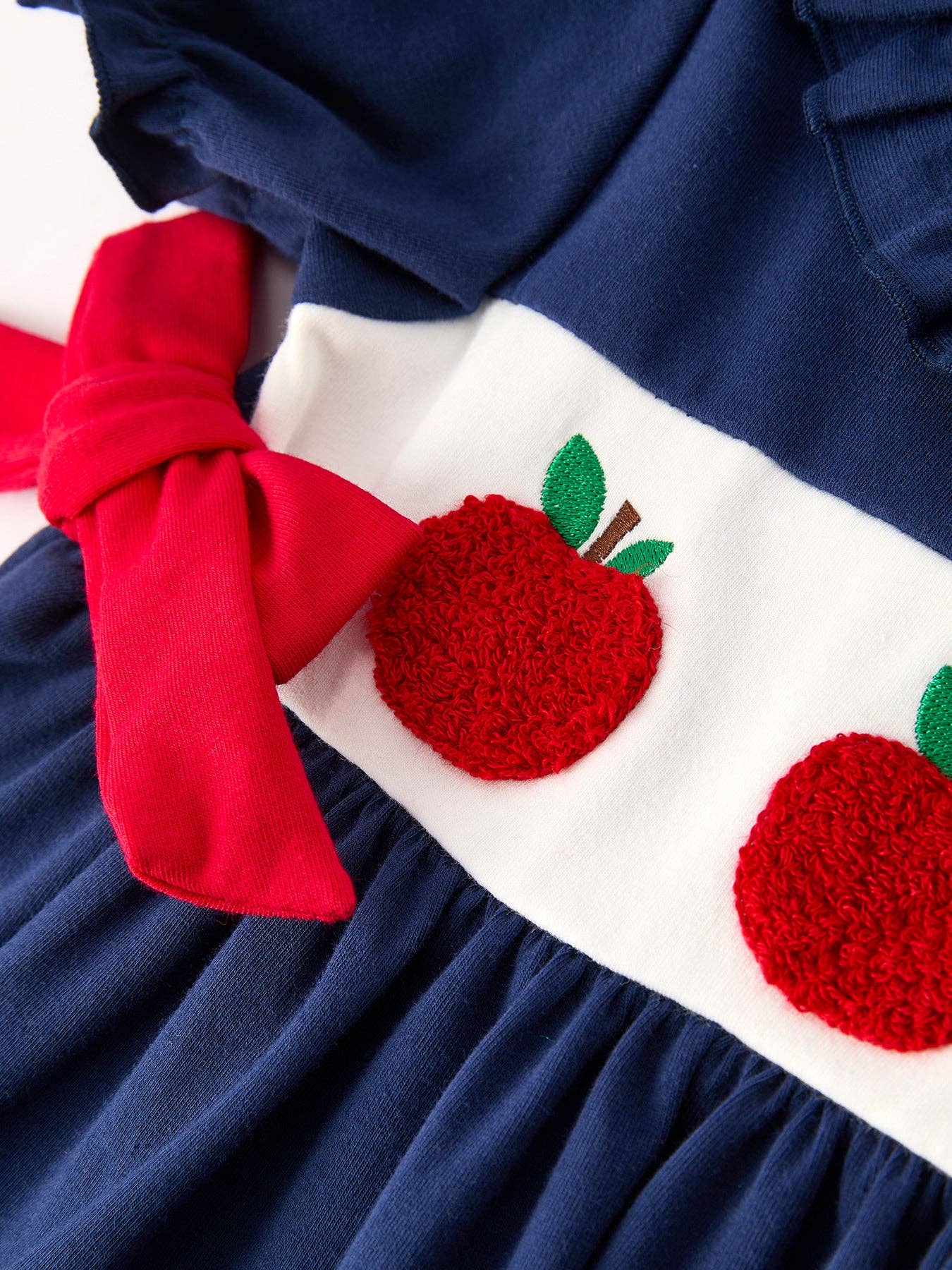 Back To School Navy Bow Apple Applique Girls Dress