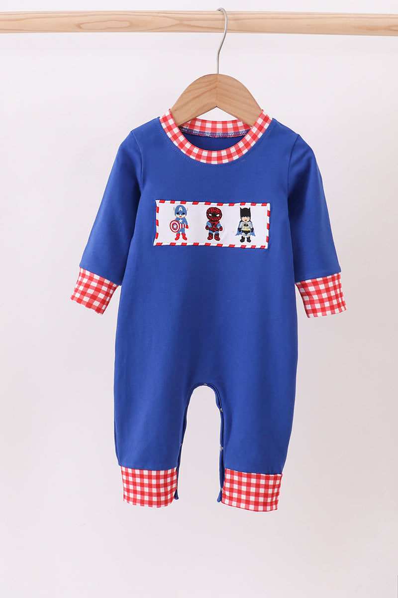Blue character embroidery romper
