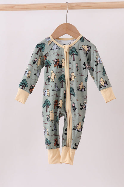 Green character bamboo pajamas romper
