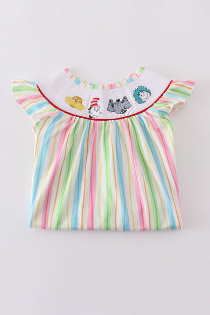Stripe Dr. Seuss embroidery smocked set