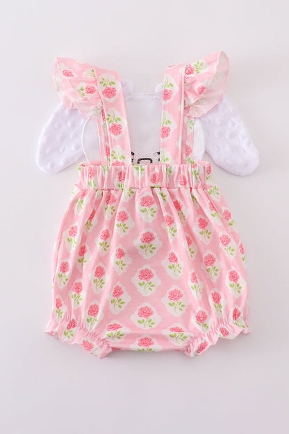 Pink floral bunny applique bubble