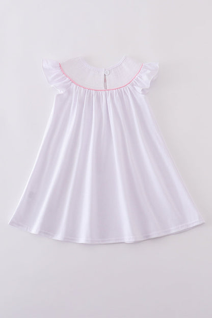 Pink cross embroider smocked dress