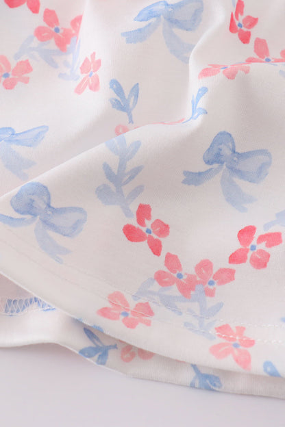 Blue bow lattice print mom&me dress
