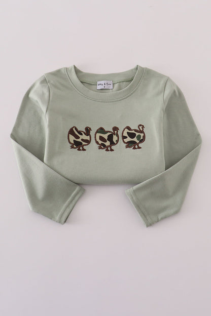 Sage camouflage turkey applique pants set