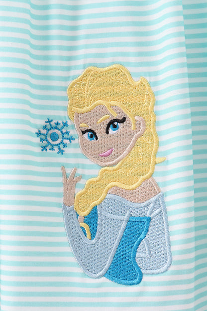 Blue character embroidery ruffle dress set