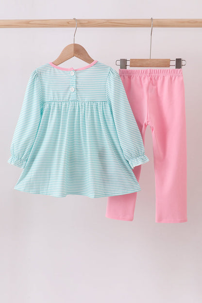 Blue character embroidery ruffle dress set