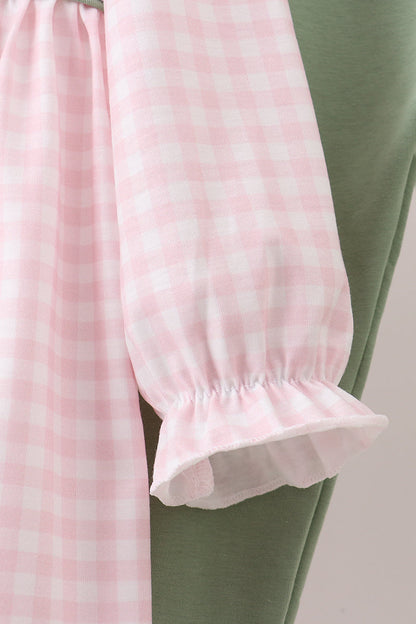 Pink nutcracker embroidery gingham  set