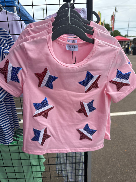 Pink star sequin mom & me top