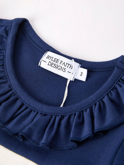 Back To School Navy Bow Apple Applique Girls Dress