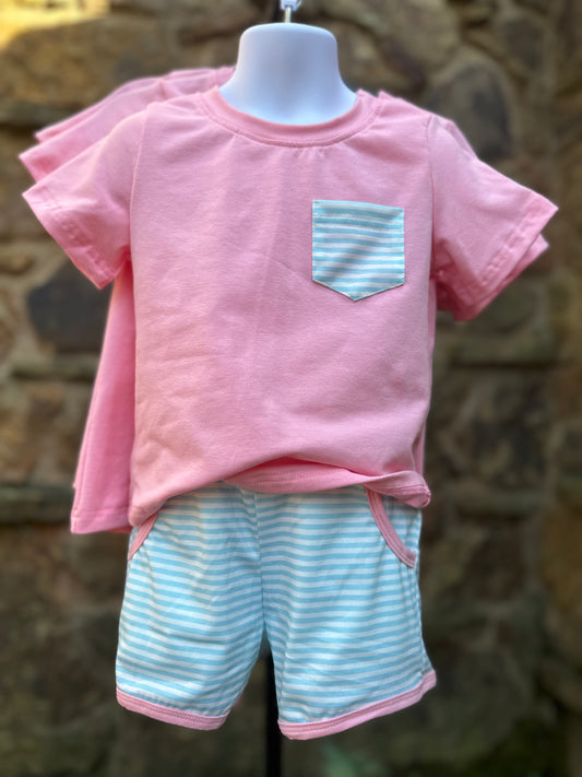 Pink stripe short set