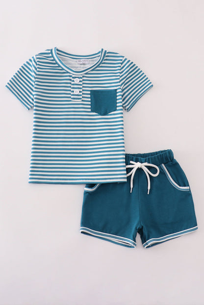 Teal stripe short set