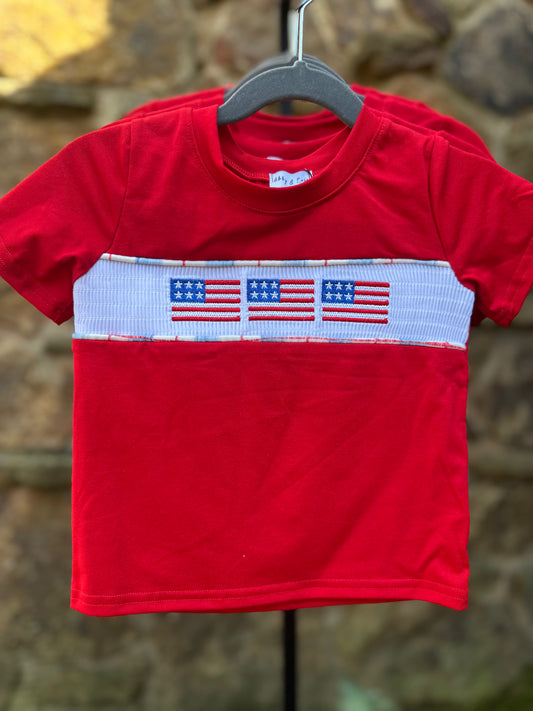 Flag embroidery smocked top