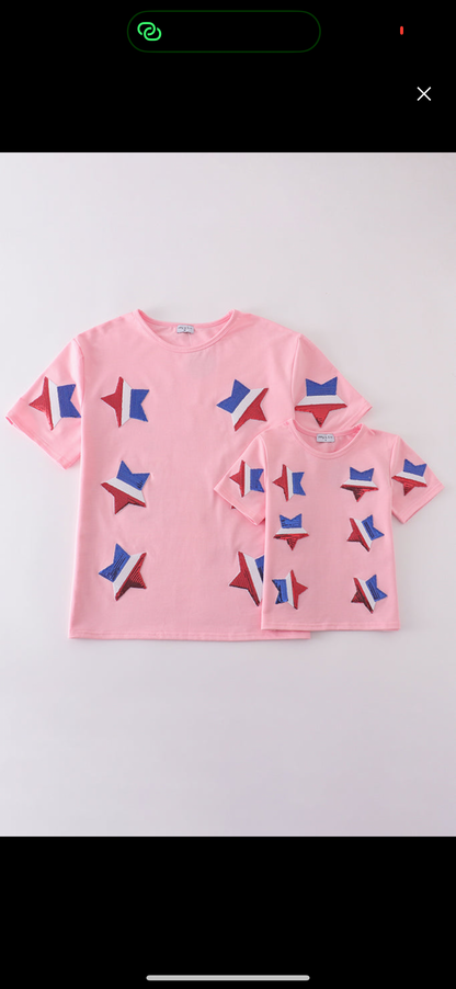 Pink star sequin mom & me top