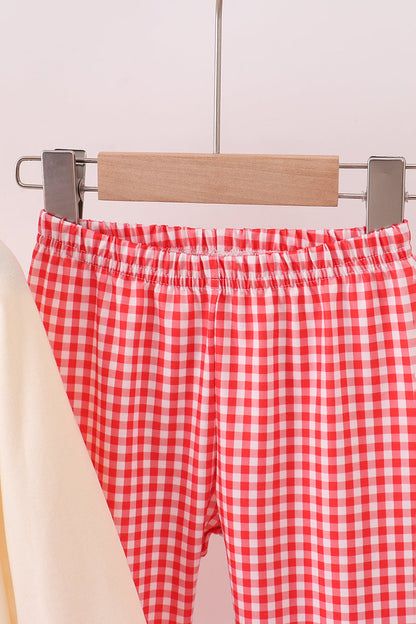 Beige reindeer sequin ruffle pants set