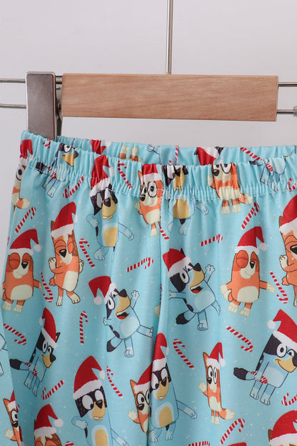 Blue christmas character print pajamas pants set