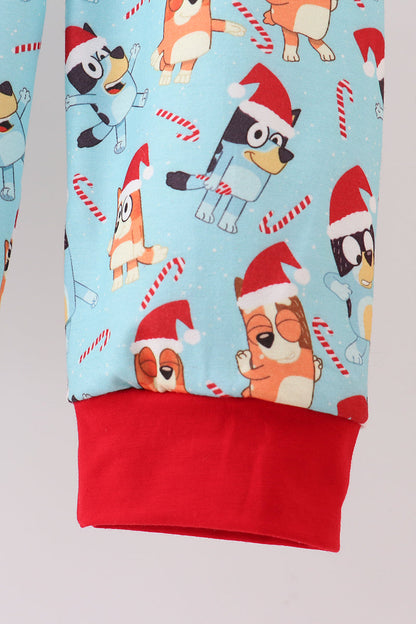 Blue christmas character print pajamas pants set