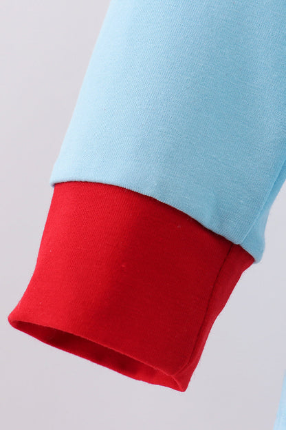 Blue deer tree santa embroidery pants set