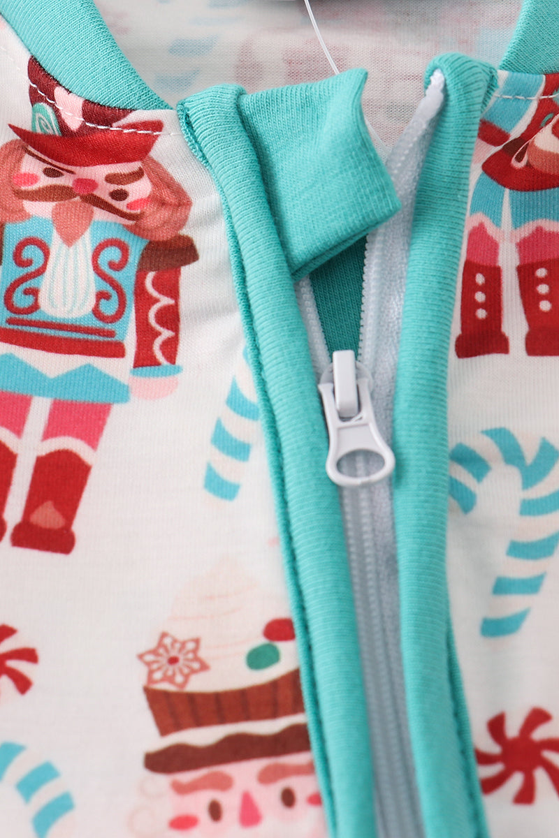 Blue christmas nutcracker print romper