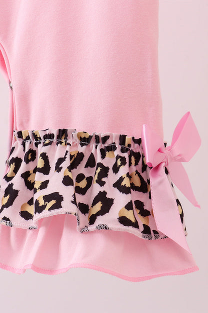 Pink santa claus leopard ruffle romper