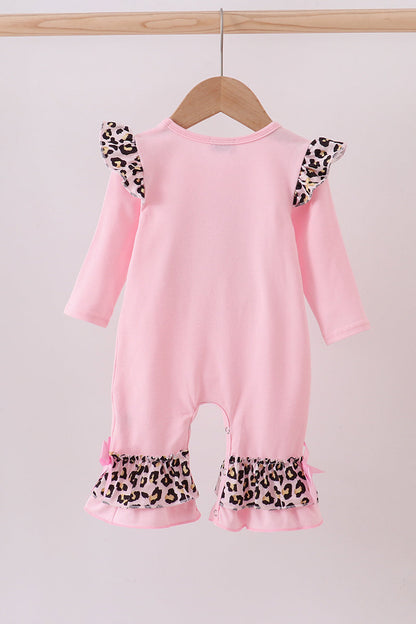 Pink santa claus leopard ruffle romper
