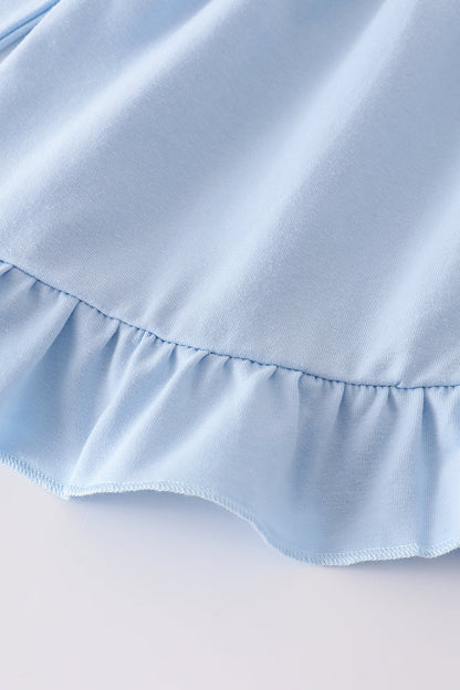 Blue believe embroidery ruffle pants set