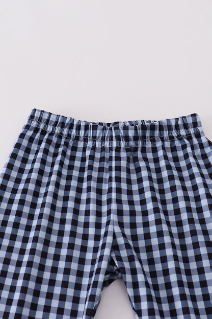 Blue believe embroidery ruffle pants set