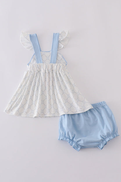 Blue bow classic lattice charm bloomer set
