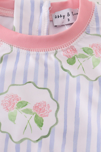 Floral stripe long sleeve swimsuit UPF50+