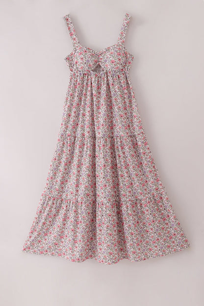 Purple floral print tiered mom&me dress