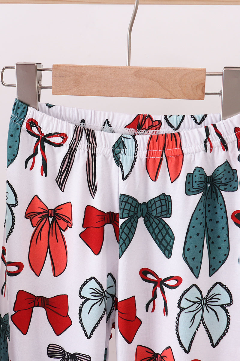 Red bow bamboo girl pajamas pants set