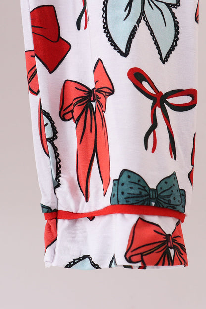 Red bow bamboo girl pajamas pants set