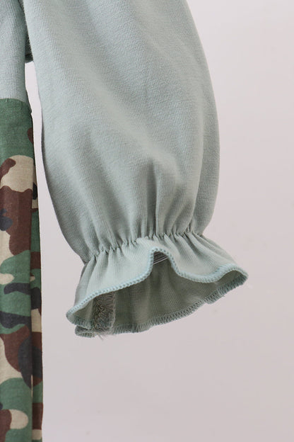 Camouflage santa claus applique ruffle romper