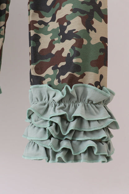 Camouflage santa claus applique ruffle pants set