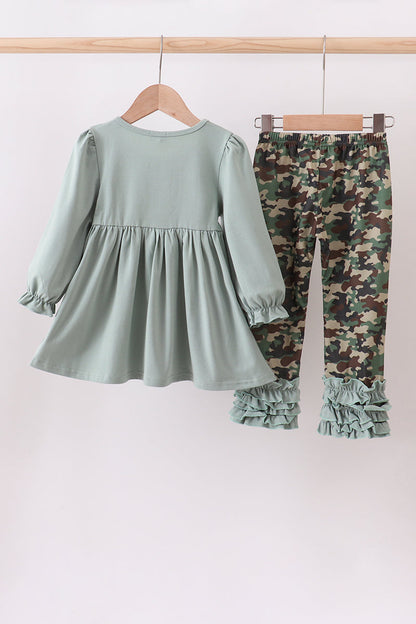 Camouflage santa claus applique ruffle pants set