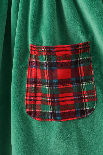 Green christmas tree applique velvet pants set