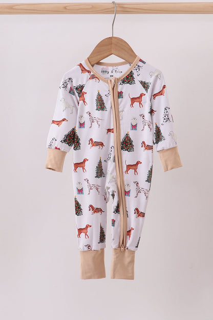 Christmas tree animal bamboo pajamas zipper romper