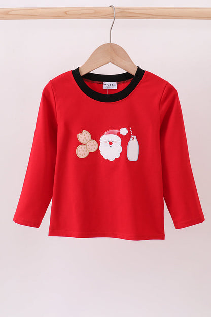 Red santa claus biscuit milk applique top