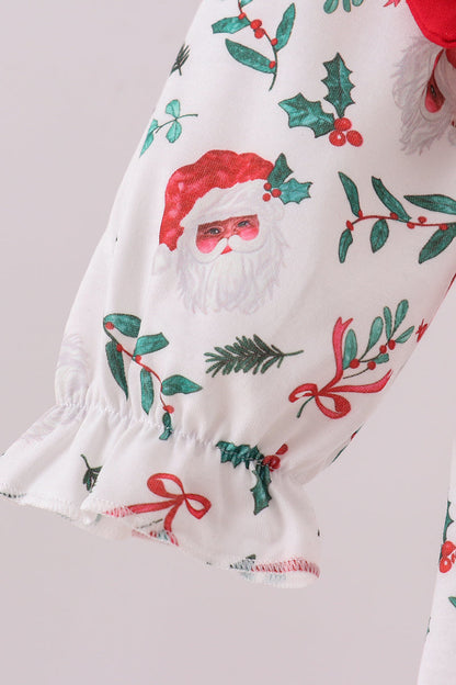 Red santa claus embroidery ruffle dress