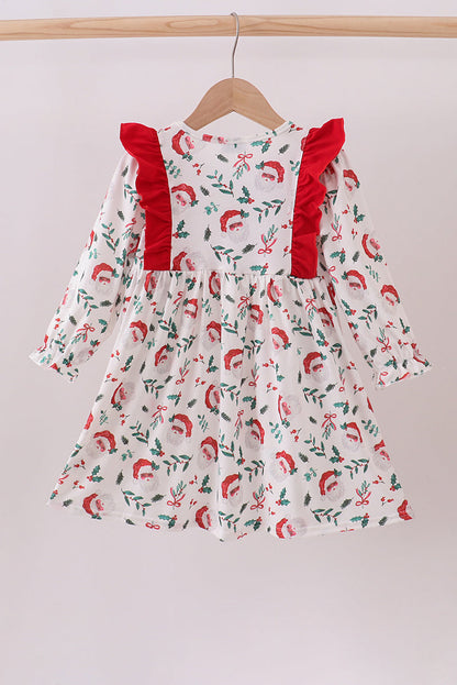 Red santa claus embroidery ruffle dress