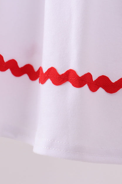 White santa claus smocked ruffle pants set